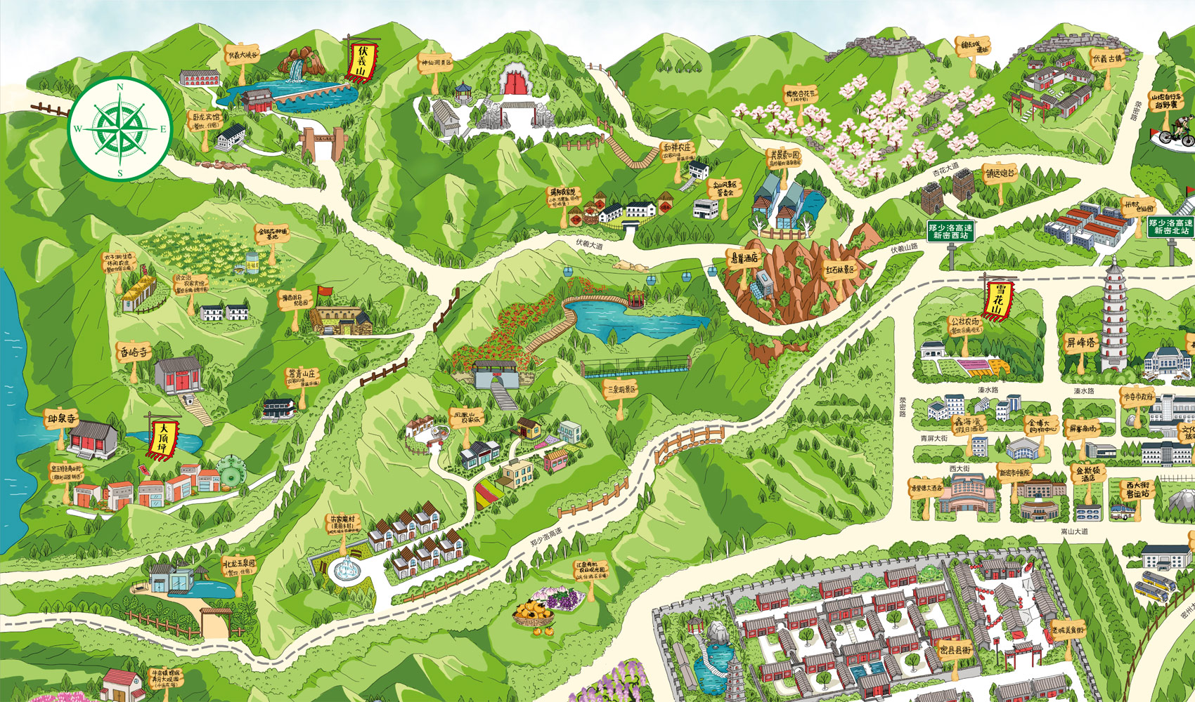 新密市手繪游覽圖