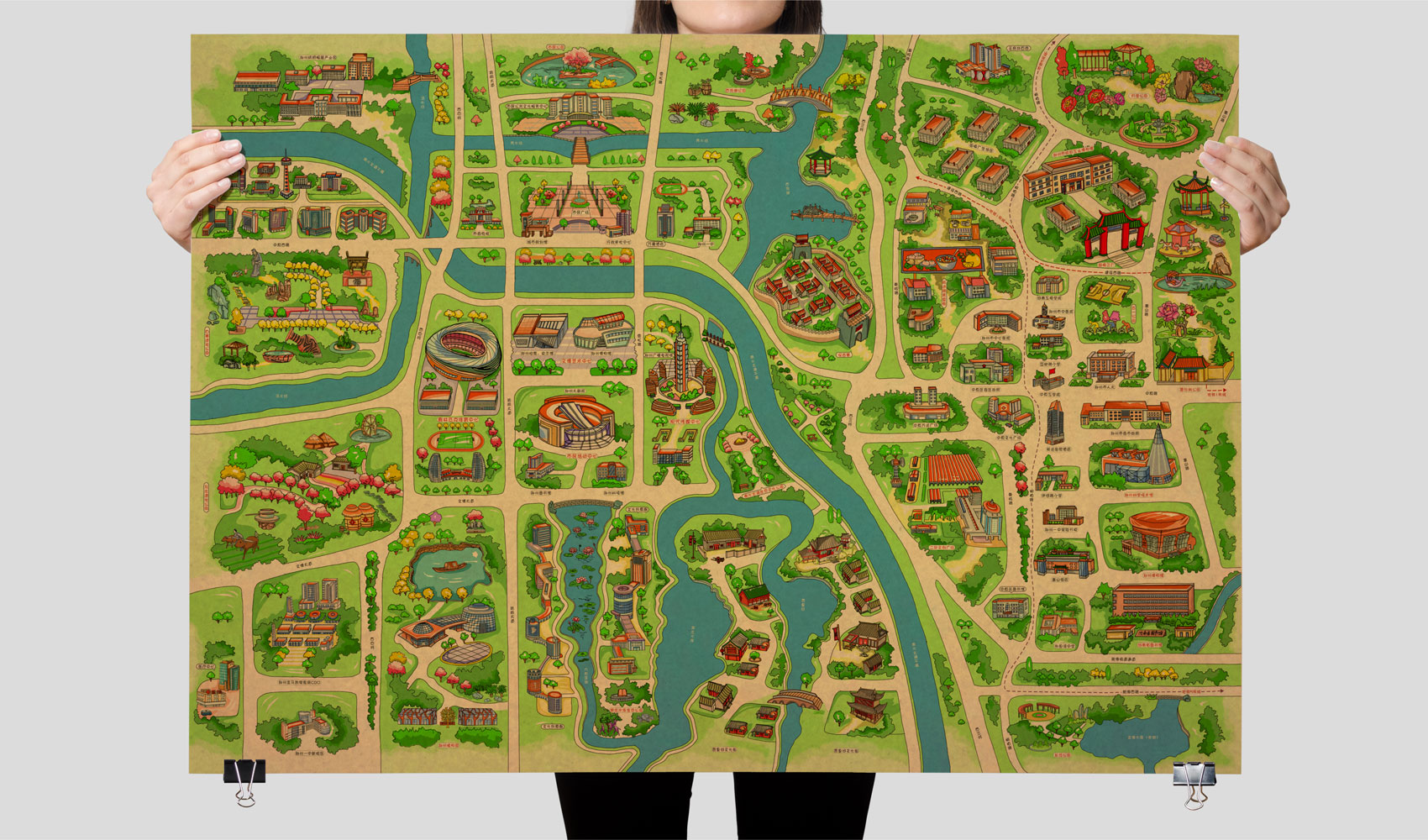 鄭州中原區手繪游覽圖